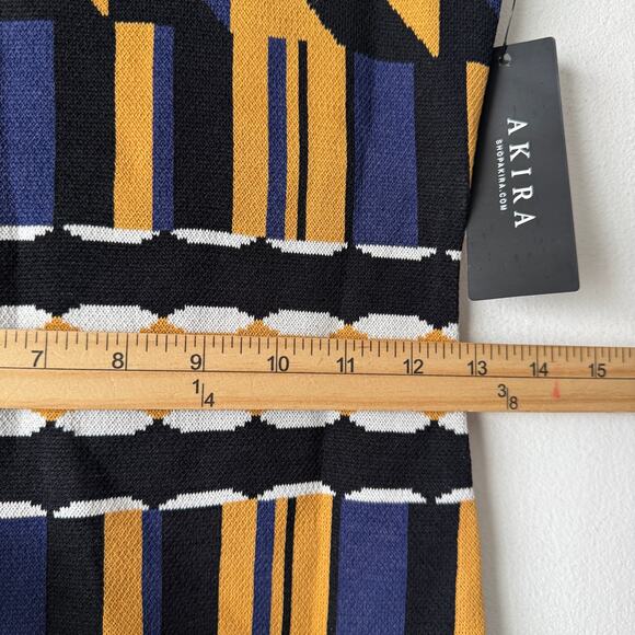 Akira Sweater Dress Womens Small Yellow Blue Geometric Print Bodycon Going Out‎ - Picture 9 of 9